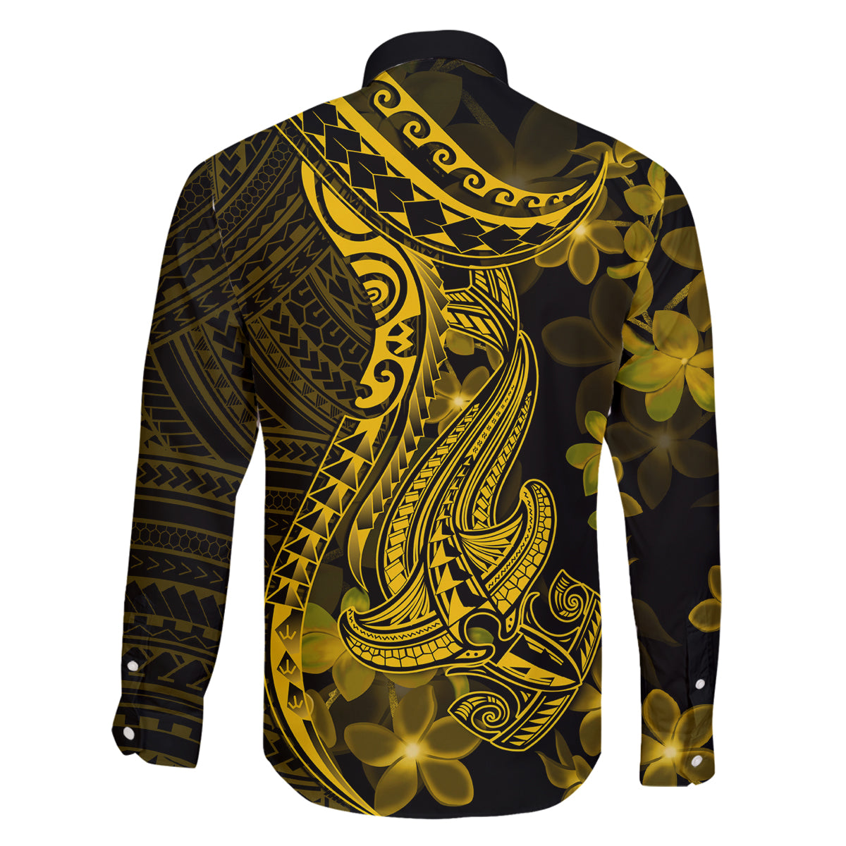 Gold Polynesia Shark Tattoo Family Matching Tank Maxi Dress and Hawaiian Shirt With Polynesian Plumeria LT14 - Polynesian Pride