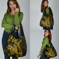 Gold Polynesia Shark Tattoo Grocery Bag With Polynesian Plumeria