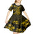 Gold Polynesia Shark Tattoo Kid Short Sleeve Dress With Polynesian Plumeria LT14 - Polynesian Pride
