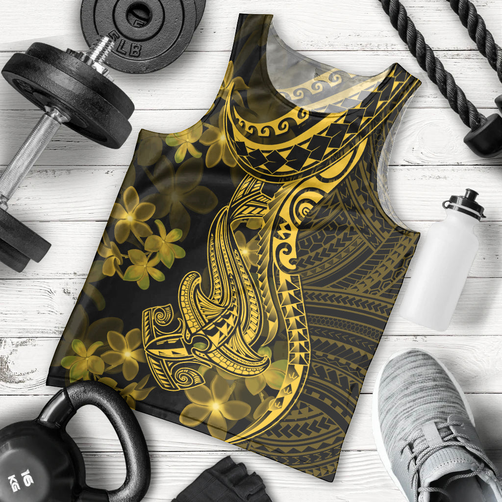 Gold Polynesia Shark Tattoo Men Tank Top With Polynesian Plumeria LT14 - Polynesian Pride