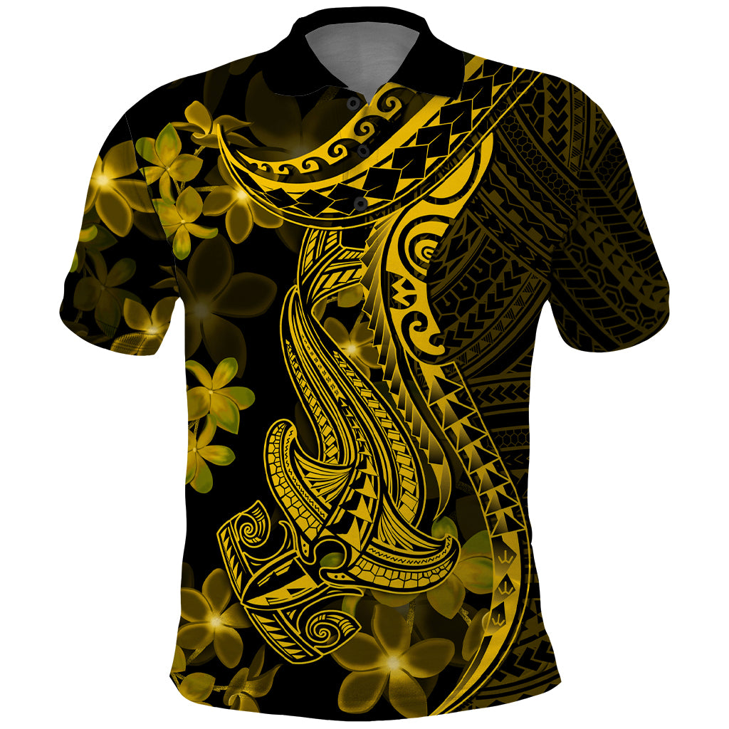 Gold Polynesia Shark Tattoo Polo Shirt With Polynesian Plumeria LT14 Gold - Polynesian Pride