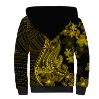Gold Polynesia Shark Tattoo Sherpa Hoodie With Polynesian Plumeria LT14 - Polynesian Pride
