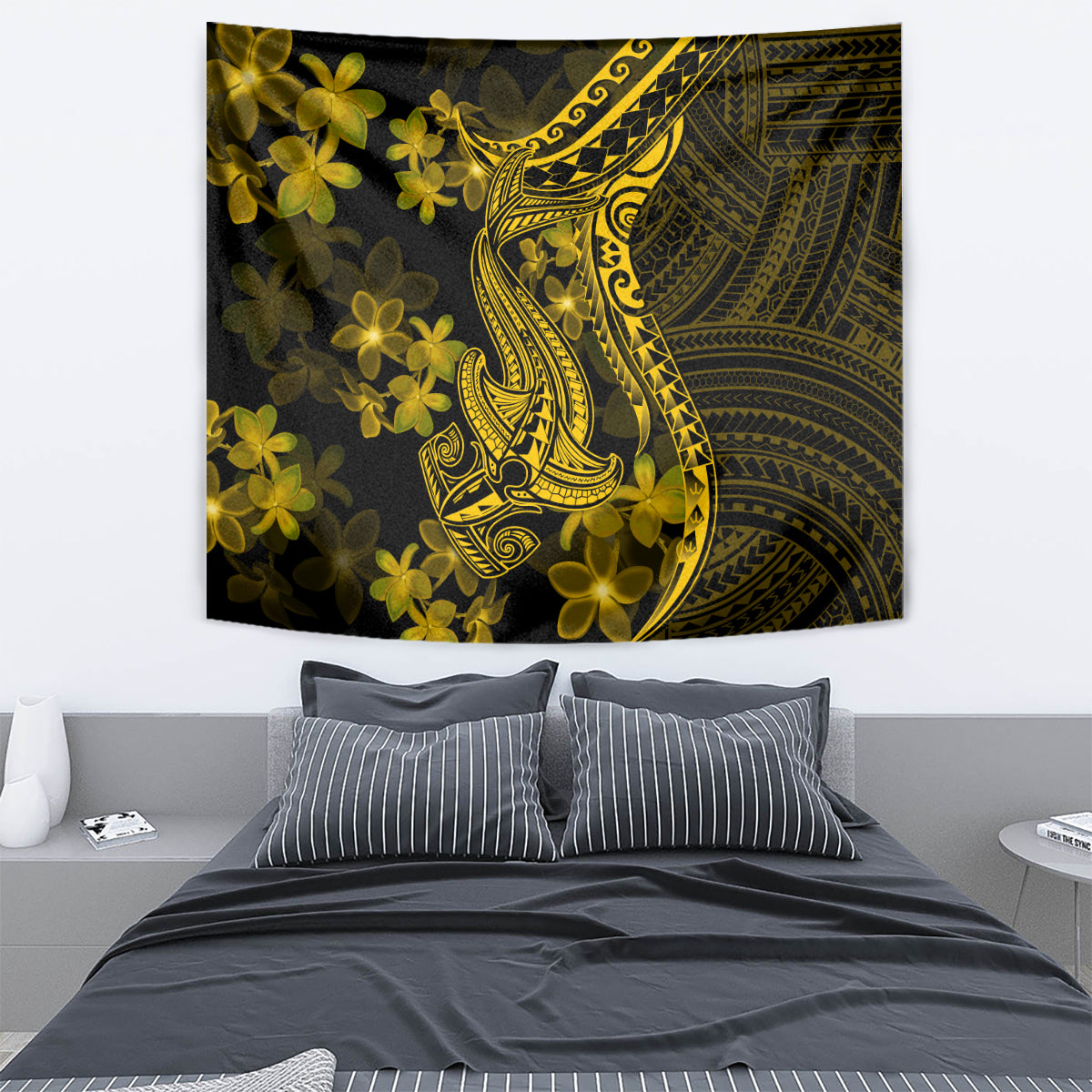 Gold Polynesia Shark Tattoo Tapestry With Polynesian Plumeria LT14 - Polynesian Pride