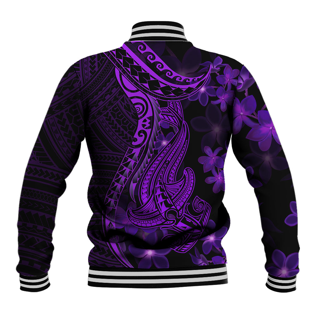 Purple Polynesia Shark Tattoo Baseball Jacket With Polynesian Plumeria LT14 - Polynesian Pride