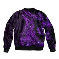 Purple Polynesia Shark Tattoo Bomber Jacket With Polynesian Plumeria LT14 - Polynesian Pride