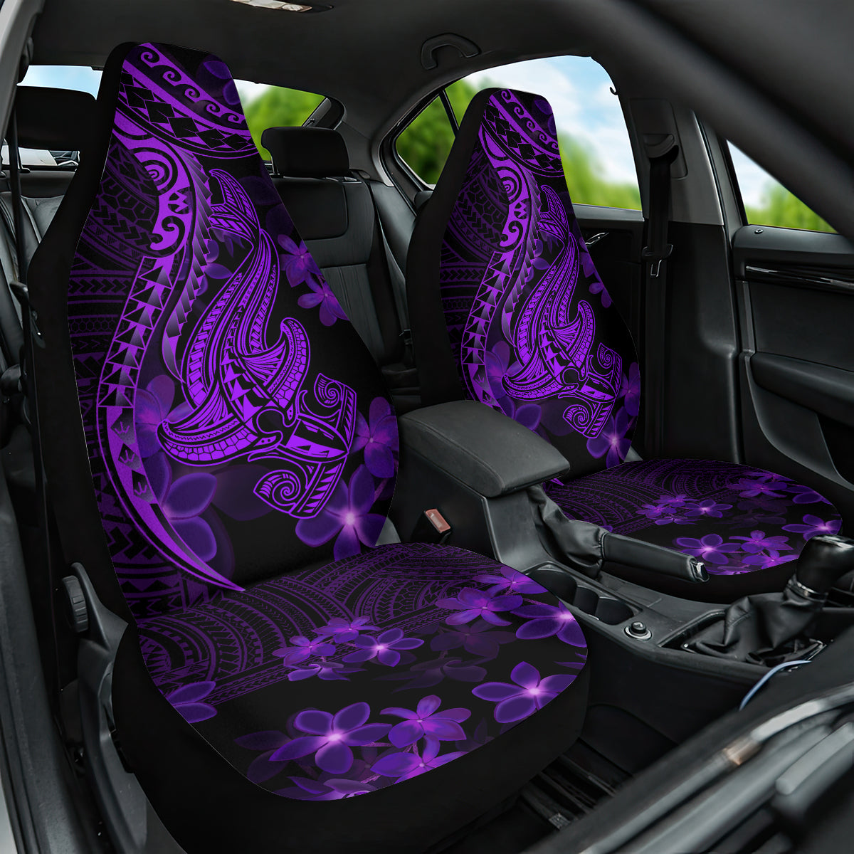 Purple Polynesia Shark Tattoo Car Seat Cover With Polynesian Plumeria LT14 One Size Purple - Polynesian Pride