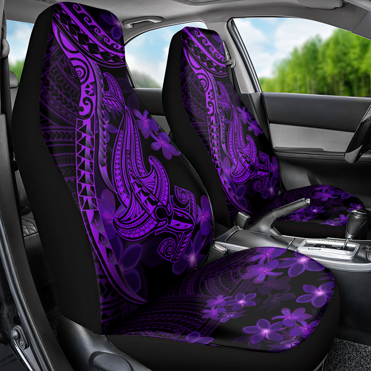 Purple Polynesia Shark Tattoo Car Seat Cover With Polynesian Plumeria LT14 - Polynesian Pride