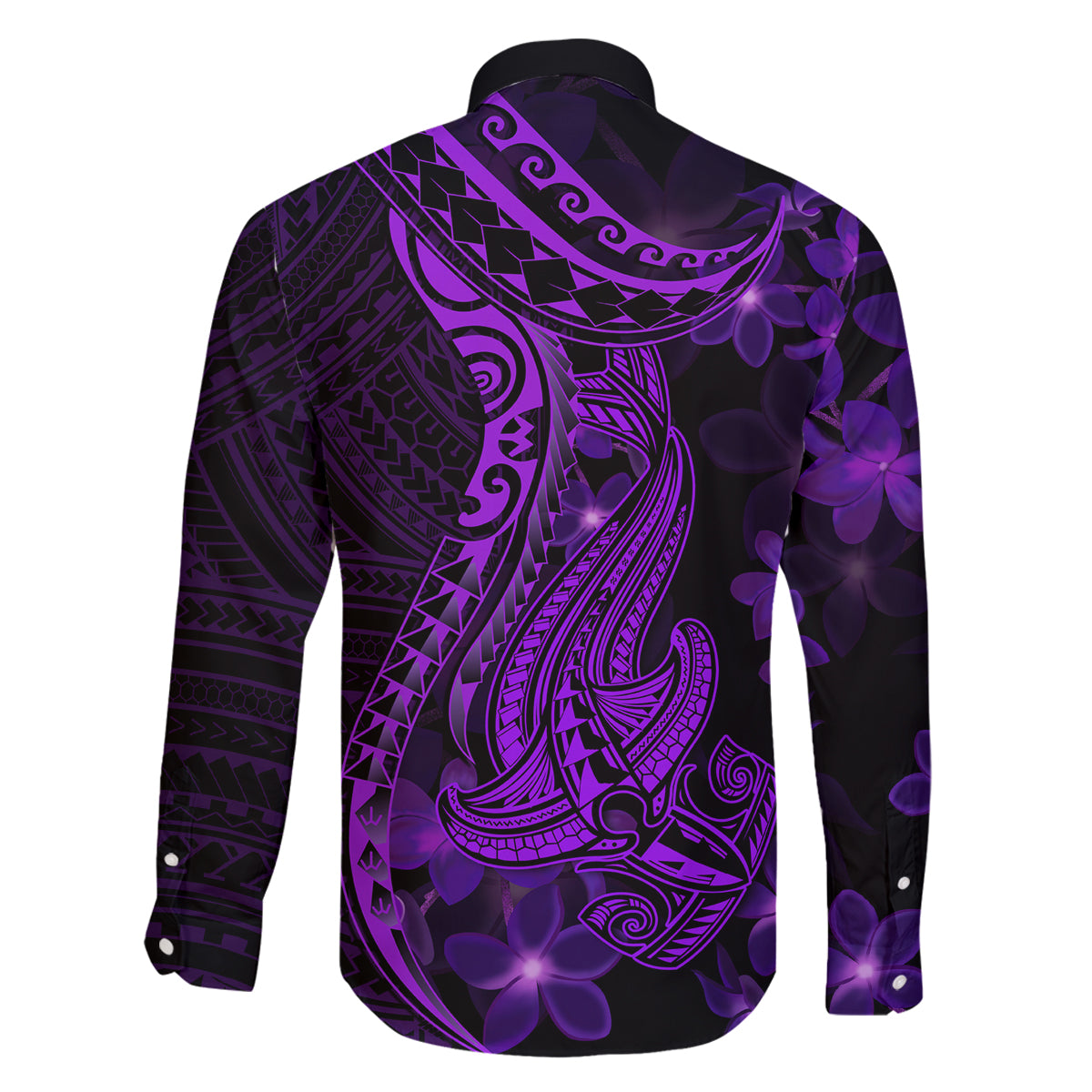 Purple Polynesia Shark Tattoo Family Matching Long Sleeve Bodycon Dress and Hawaiian Shirt With Polynesian Plumeria LT14 - Polynesian Pride