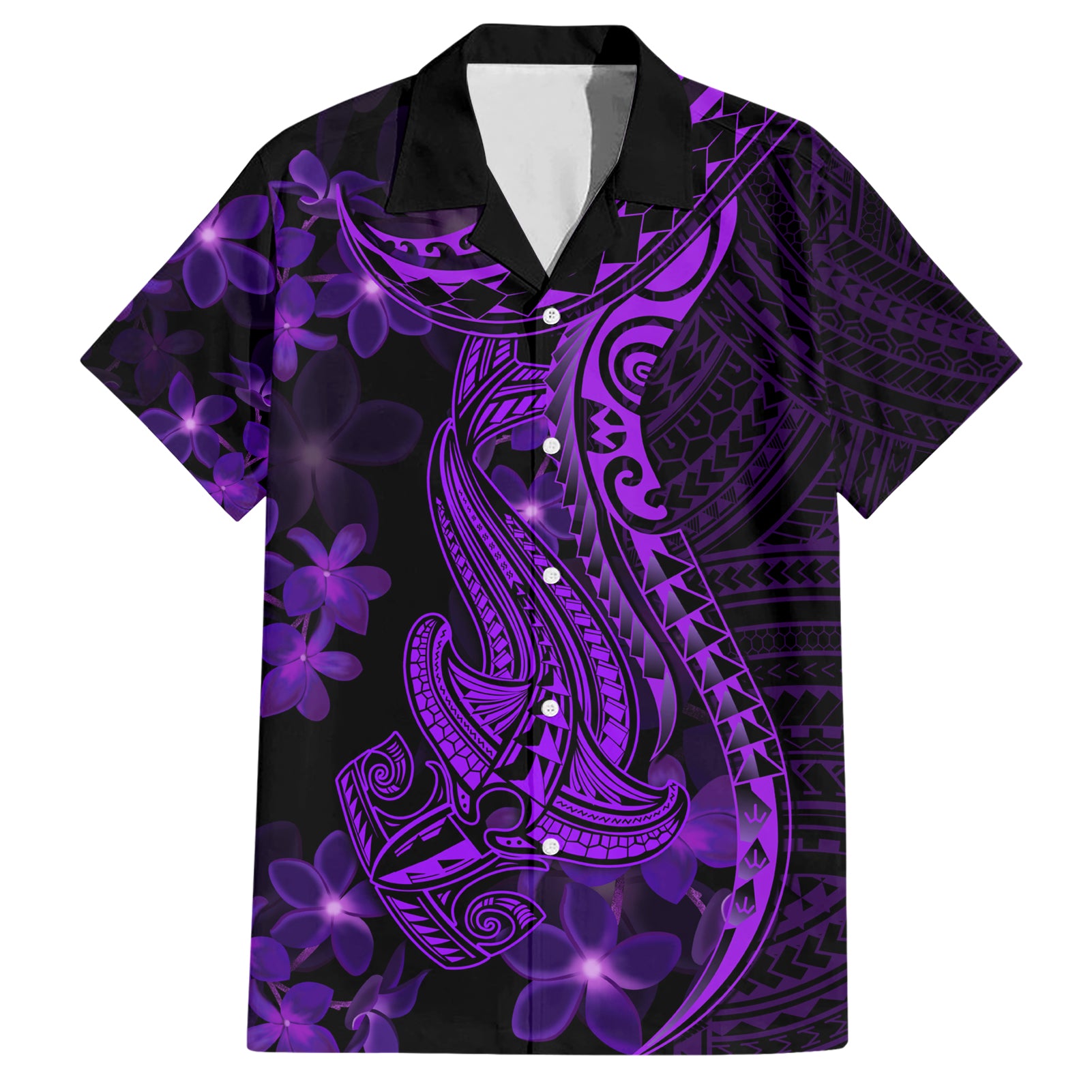 Purple Polynesia Shark Tattoo Hawaiian Shirt With Polynesian Plumeria LT14 Purple - Polynesian Pride