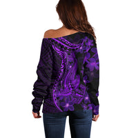 Purple Polynesia Shark Tattoo Off Shoulder Sweater With Polynesian Plumeria LT14 - Polynesian Pride