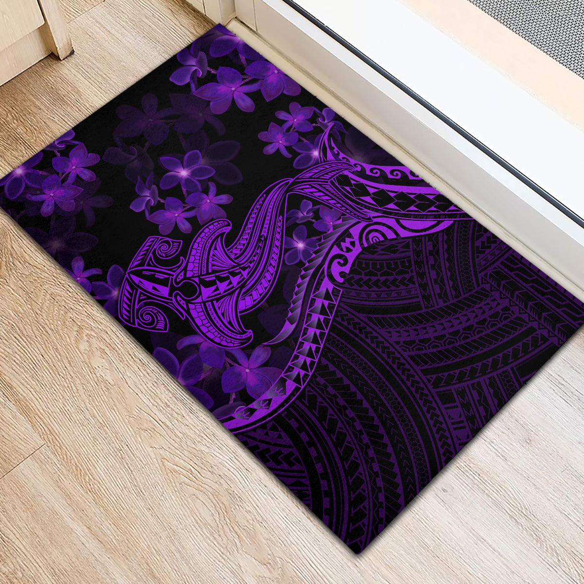Purple Polynesia Shark Tattoo Rubber Doormat With Polynesian Plumeria LT14 - Polynesian Pride