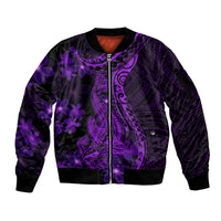 Purple Polynesia Shark Tattoo Sleeve Zip Bomber Jacket With Polynesian Plumeria LT14 Unisex Purple - Polynesian Pride