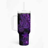 Purple Polynesia Shark Tattoo Tumbler With Handle With Polynesian Plumeria