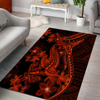 Red Polynesia Area Rug Shark Tattoo With Polynesian Plumeria LT14 - Polynesian Pride
