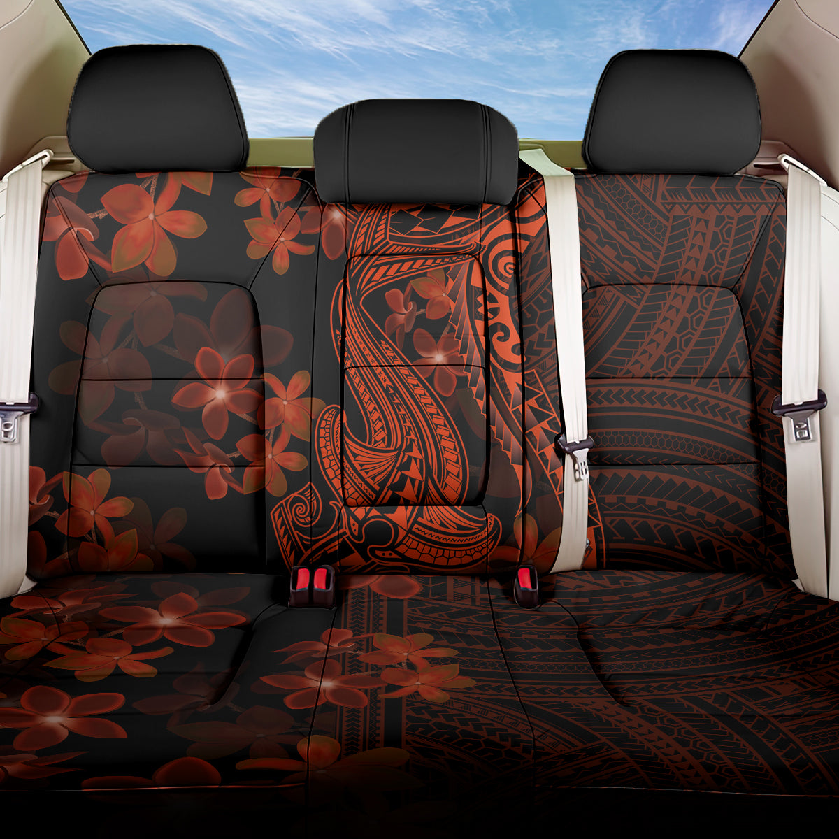 Red Polynesia Back Car Seat Cover Shark Tattoo With Polynesian Plumeria LT14 One Size Red - Polynesian Pride