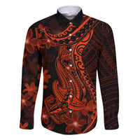 Red Polynesia Family Matching Tank Maxi Dress and Hawaiian Shirt Shark Tattoo With Polynesian Plumeria LT14 Dad's Shirt - Long Sleeve Red - Polynesian Pride