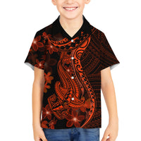 Red Polynesia Family Matching Tank Maxi Dress and Hawaiian Shirt Shark Tattoo With Polynesian Plumeria LT14 Son's Shirt Red - Polynesian Pride