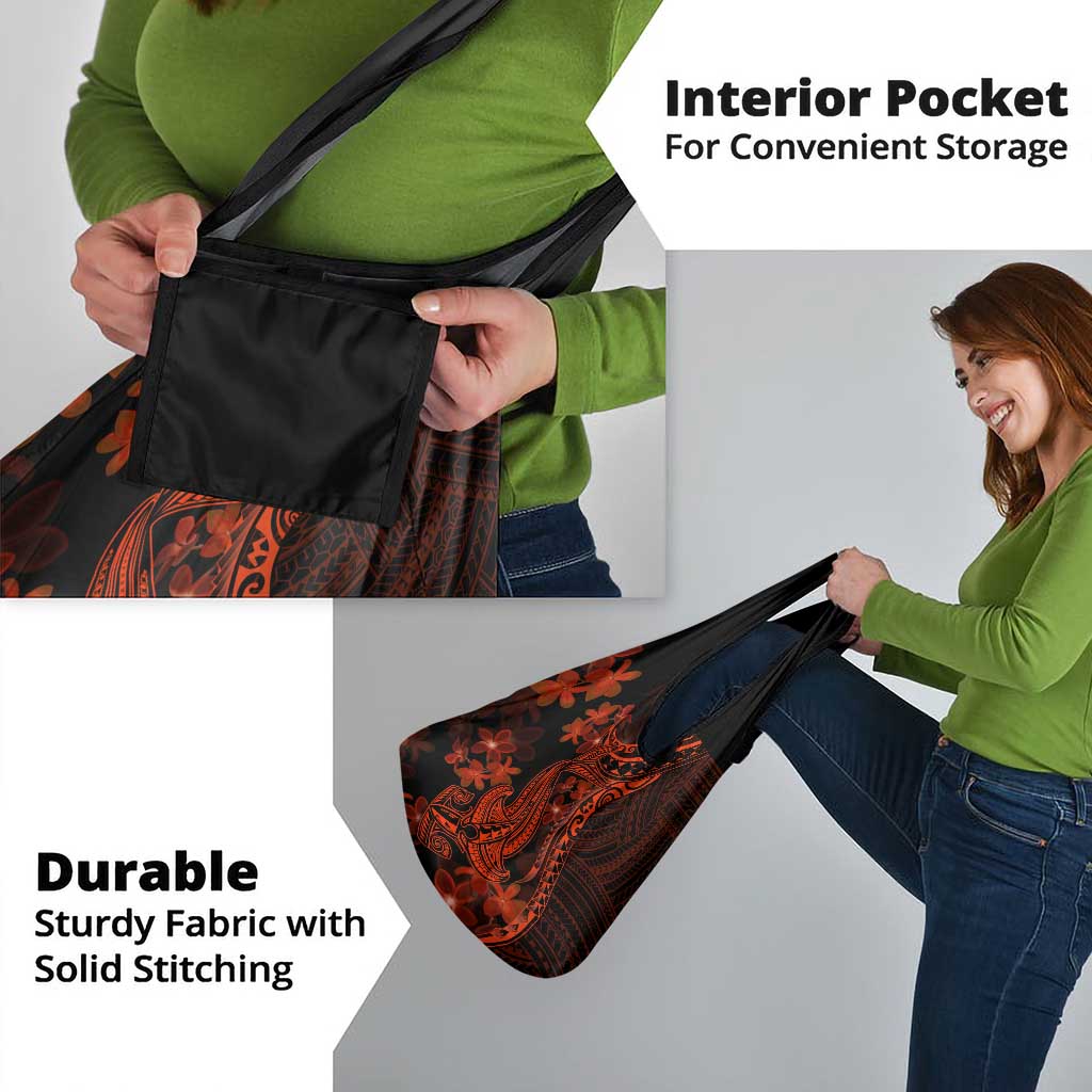 Red Polynesia Grocery Bag Shark Tattoo With Polynesian Plumeria