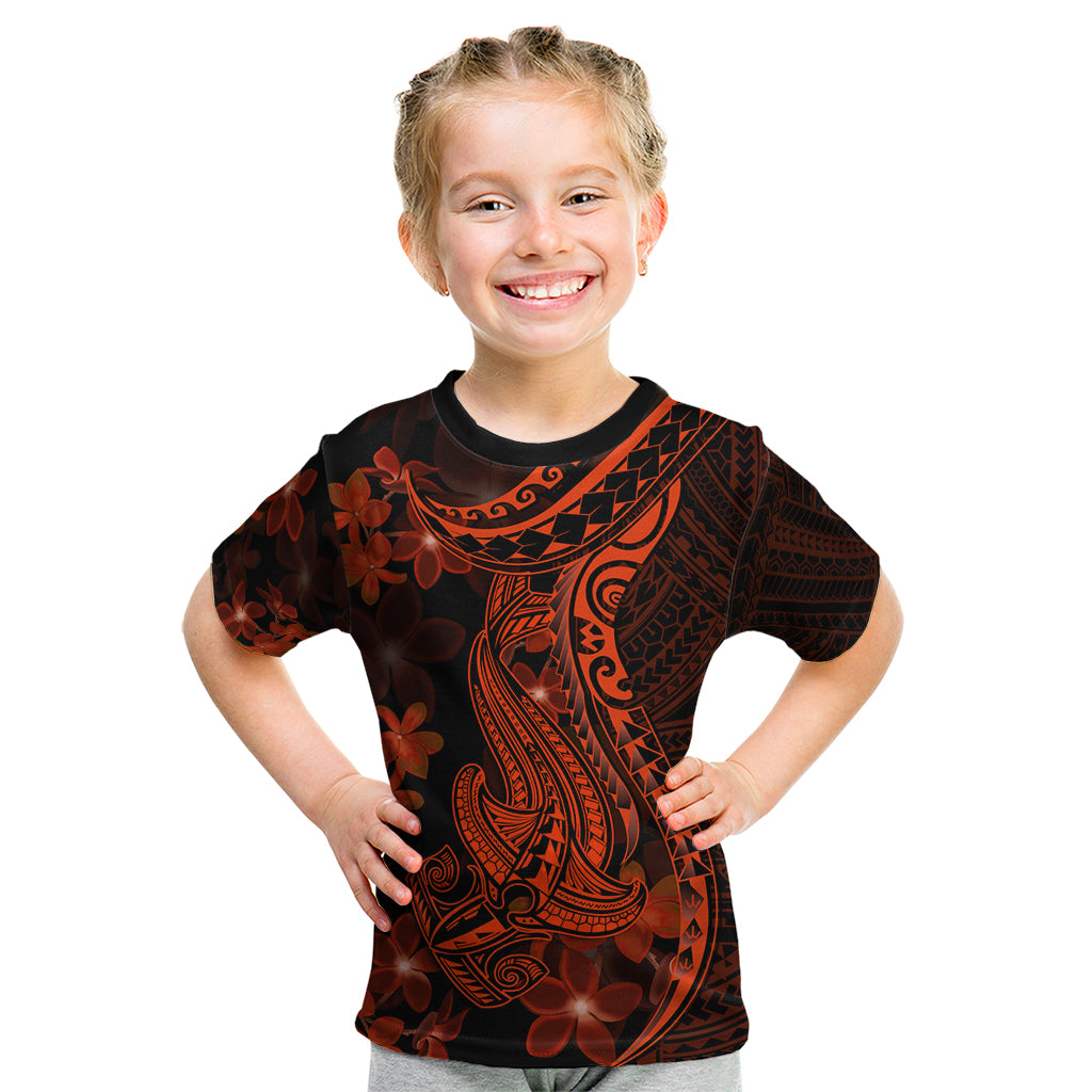 Red Polynesia Kid T Shirt Shark Tattoo With Polynesian Plumeria LT14 Red - Polynesian Pride