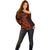 Red Polynesia Off Shoulder Sweater Shark Tattoo With Polynesian Plumeria LT14 - Polynesian Pride