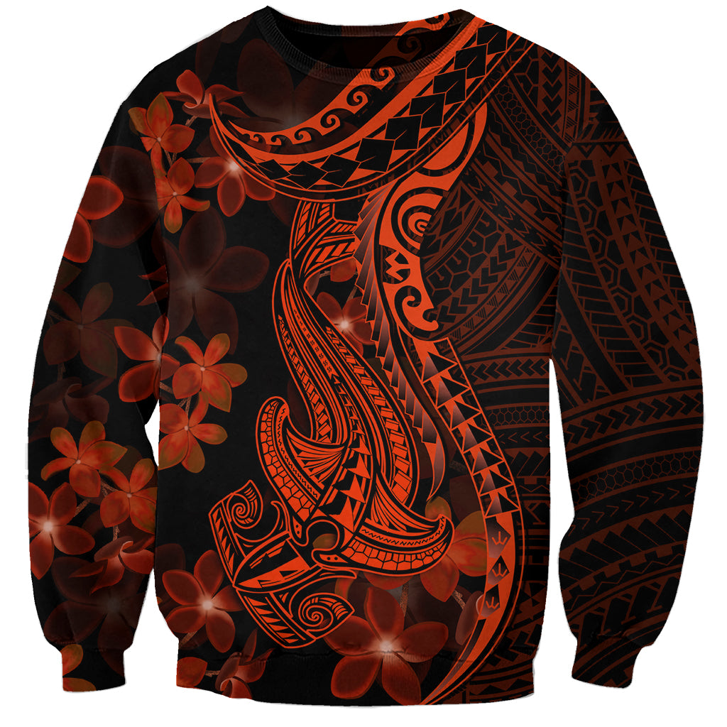 Red Polynesia Sweatshirt Shark Tattoo With Polynesian Plumeria LT14 Unisex Red - Polynesian Pride