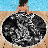 Black Polynesia Beach Blanket Shark Tattoo With Polynesian Plumeria LT14 - Polynesian Pride
