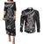 Black Polynesia Couples Matching Puletasi Dress and Long Sleeve Button Shirt Shark Tattoo With Polynesian Plumeria LT14 Black - Polynesian Pride
