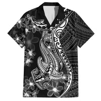 Black Polynesia Family Matching Tank Maxi Dress and Hawaiian Shirt Shark Tattoo With Polynesian Plumeria LT14 Dad's Shirt - Short Sleeve Black - Polynesian Pride