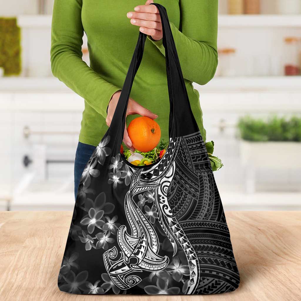 Black Polynesia Grocery Bag Shark Tattoo With Polynesian Plumeria