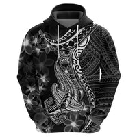 Black Polynesia Hoodie Shark Tattoo With Polynesian Plumeria LT14 - Polynesian Pride