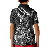Black Polynesia Kid Polo Shirt Shark Tattoo With Polynesian Plumeria LT14 - Polynesian Pride
