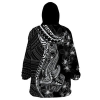 Black Polynesia Wearable Blanket Hoodie Shark Tattoo With Polynesian Plumeria LT14 - Polynesian Pride