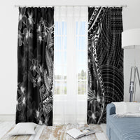 Black Polynesia Window Curtain Shark Tattoo With Polynesian Plumeria LT14 - Polynesian Pride