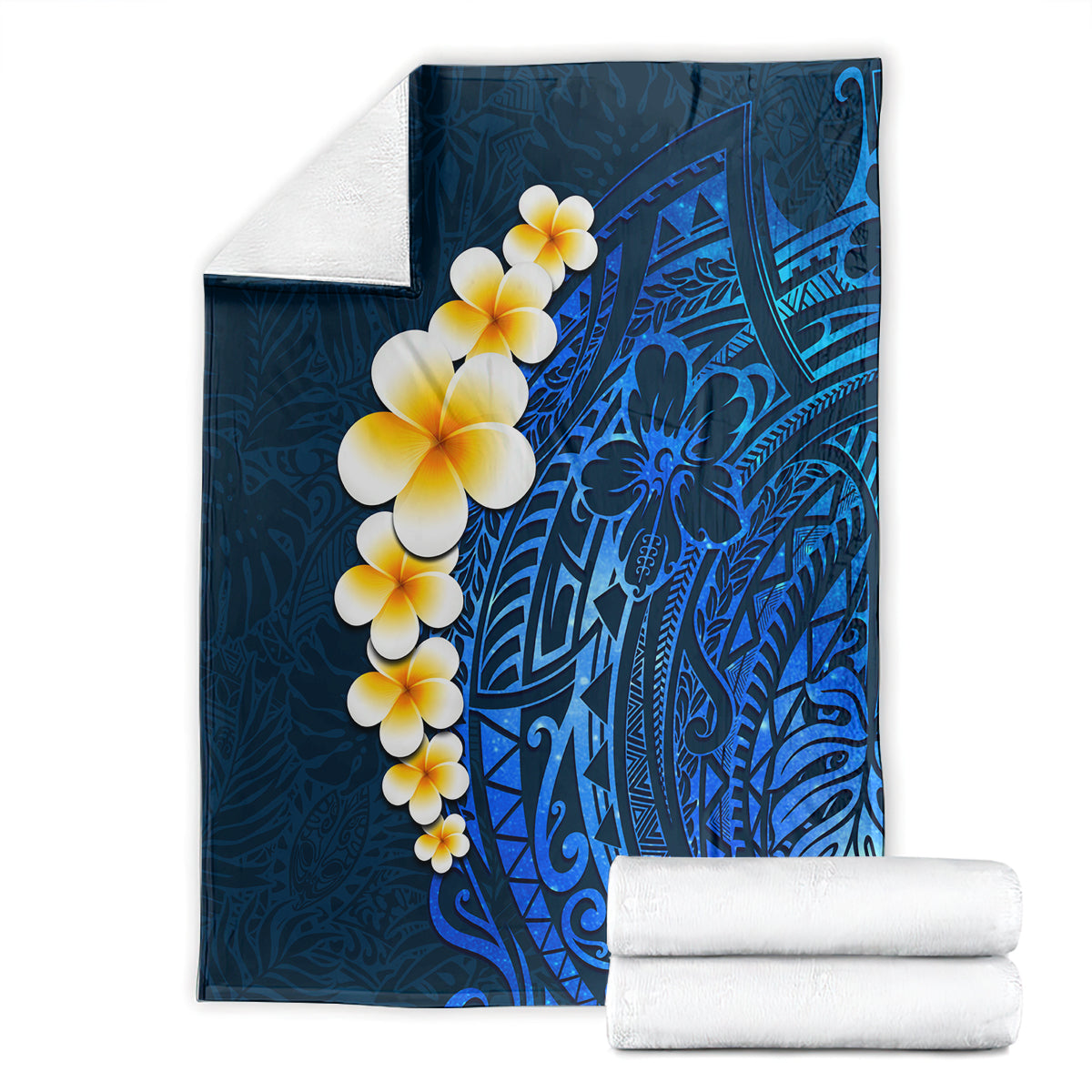 Blue Polynesia Blanket Plumeria Tropical Leaves With Galaxy Polynesian Art LT14 - Polynesian Pride