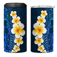 Blue Polynesia 4 in 1 Can Cooler Tumbler Plumeria Tropical Leaves With Galaxy Polynesian Art
