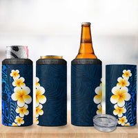 Blue Polynesia 4 in 1 Can Cooler Tumbler Plumeria Tropical Leaves With Galaxy Polynesian Art
