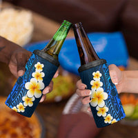 Blue Polynesia 4 in 1 Can Cooler Tumbler Plumeria Tropical Leaves With Galaxy Polynesian Art