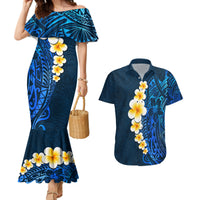 Blue Polynesia Couples Matching Mermaid Dress and Hawaiian Shirt Plumeria Tropical Leaves With Galaxy Polynesian Art LT14 Blue - Polynesian Pride