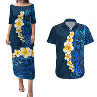 Blue Polynesia Couples Matching Puletasi Dress and Hawaiian Shirt Plumeria Tropical Leaves With Galaxy Polynesian Art LT14 Blue - Polynesian Pride