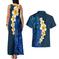 Blue Polynesia Couples Matching Tank Maxi Dress and Hawaiian Shirt Plumeria Tropical Leaves With Galaxy Polynesian Art LT14 - Polynesian Pride