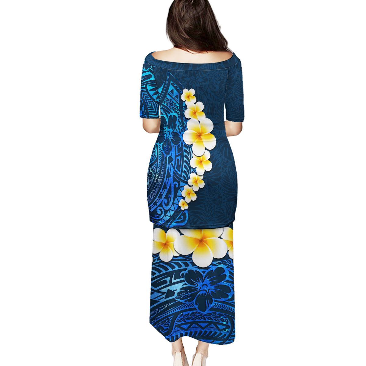 Blue Polynesia Family Matching Puletasi Dress and Hawaiian Shirt Plumeria Tropical Leaves With Galaxy Polynesian Art LT14 - Polynesian Pride