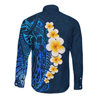 Blue Polynesia Long Sleeve Button Shirt Plumeria Tropical Leaves With Galaxy Polynesian Art LT14 - Polynesian Pride