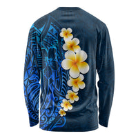 Blue Polynesia Long Sleeve Shirt Plumeria Tropical Leaves With Galaxy Polynesian Art LT14 - Polynesian Pride