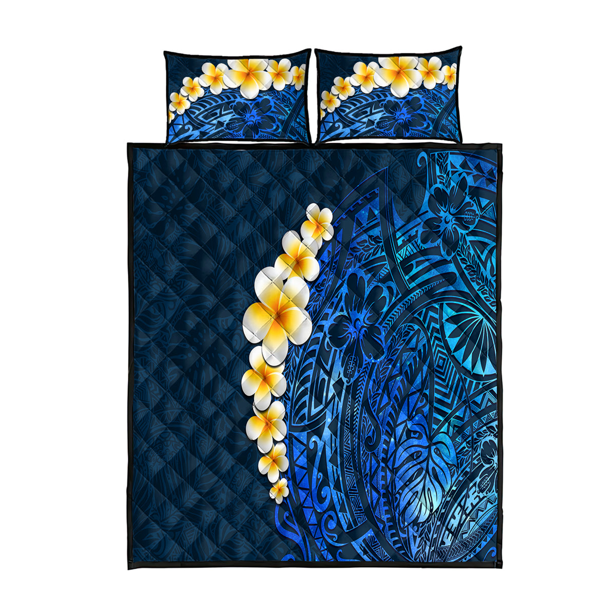 Blue Polynesia Quilt Bed Set Plumeria Tropical Leaves With Galaxy Polynesian Art LT14 Blue - Polynesian Pride