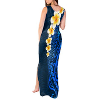 Blue Polynesia Tank Maxi Dress Plumeria Tropical Leaves With Galaxy Polynesian Art LT14 - Polynesian Pride