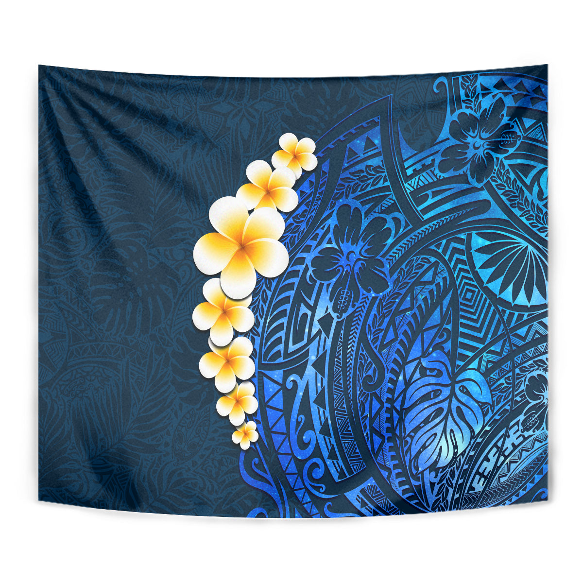 Blue Polynesia Tapestry Plumeria Tropical Leaves With Galaxy Polynesian Art LT14 - Polynesian Pride
