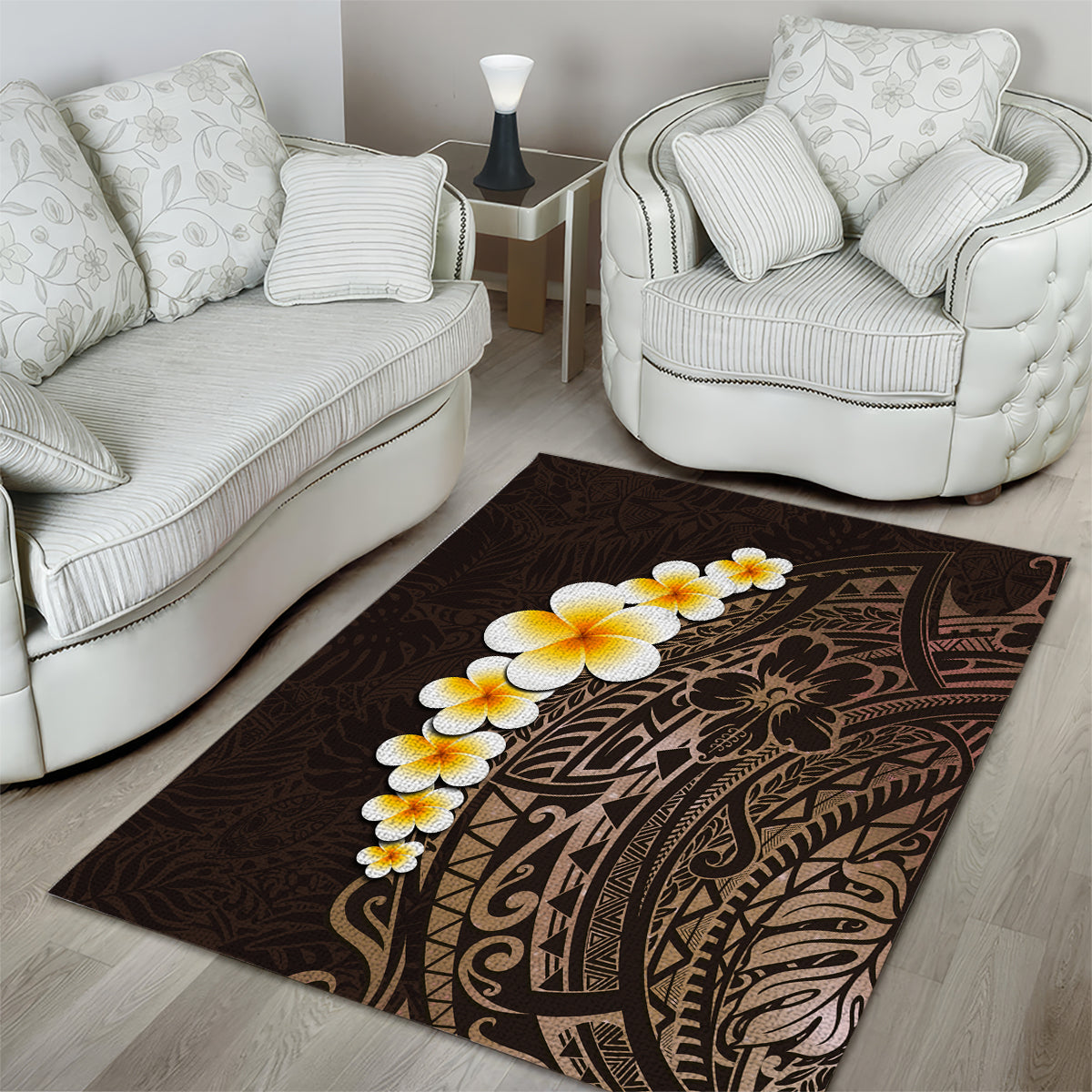 Brown Polynesia Area Rug Plumeria Tropical Leaves With Galaxy Polynesian Art LT14 - Polynesian Pride