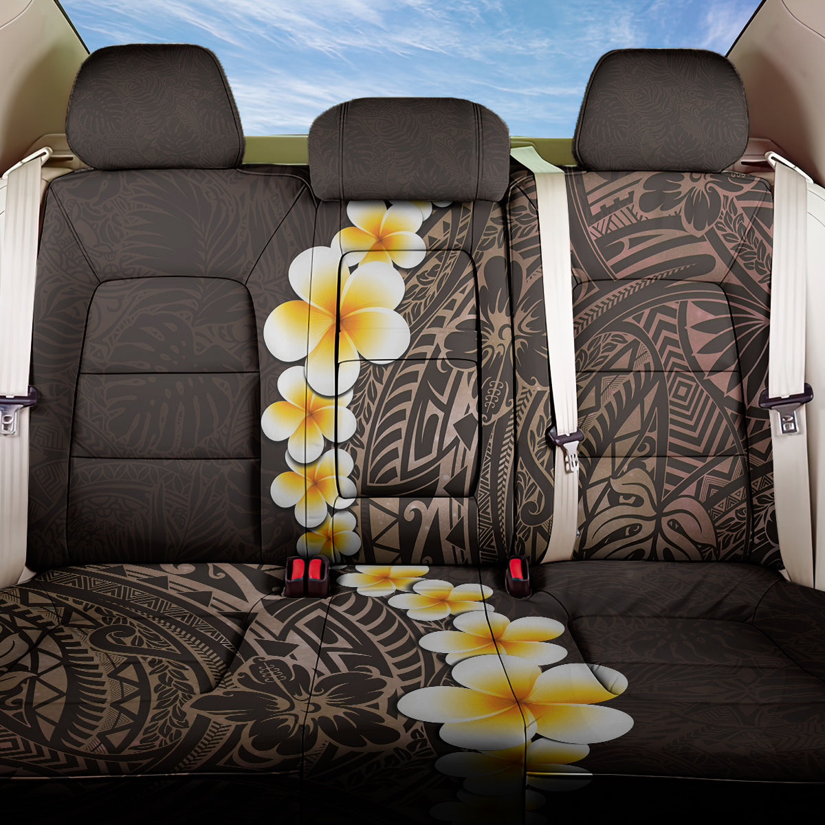Brown Polynesia Back Car Seat Cover Plumeria Tropical Leaves With Galaxy Polynesian Art LT14 One Size Brown - Polynesian Pride
