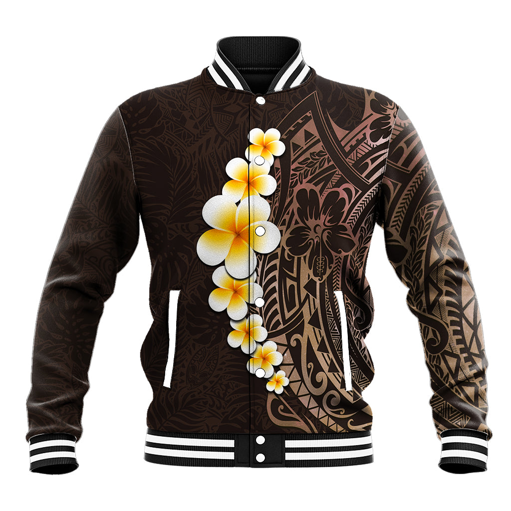 Brown Polynesia Baseball Jacket Plumeria Tropical Leaves With Galaxy Polynesian Art LT14 Unisex Brown - Polynesian Pride