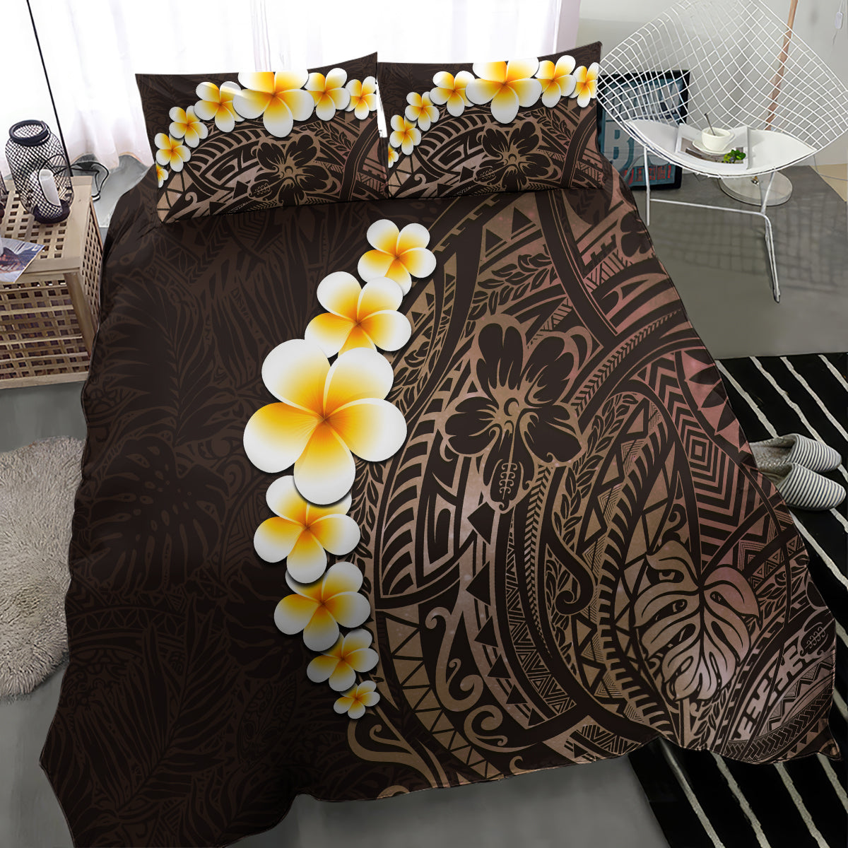 Brown Polynesia Bedding Set Plumeria Tropical Leaves With Galaxy Polynesian Art LT14 - Polynesian Pride